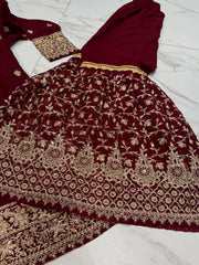 KAMILAH Contrasting Sharara kameez suit 3 piece Pakistani Chiffon embroidered Dupatta S-XL