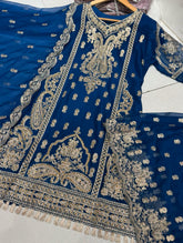 3 Colours SUNDAS Shararah Kameez 3 piece Pakistani embroidered stonework S-XL