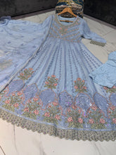 4 Colours RUMINA Long Dress 3 piece Pakistani chiffon suit embroidered dupatta stonework S-XL