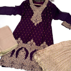 3 Colours OREENA Shararah Kameez chiffon embroidered Pakistani design S-L suits