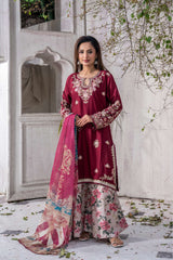 4 Colours SADAF Eid 26 new trending Sharara trousers embroidered kameez eid release on linen Pakistani Indian fashion