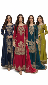 4 Colours HAWA EID 26 Gharara Kameez chiffon embroidered Pakistani design S-XI suits
