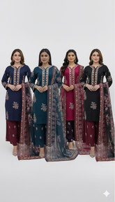 4 Colours ASIYAH EID 26 Linen Plazzo Kameez embroidered Pakistani design S-XI suits