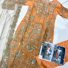 MEHWISH Orange pakistani salwar kameez design embroidered Pakistani suit S-XL
