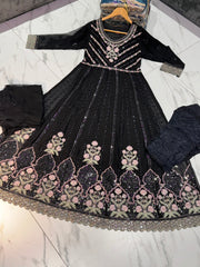 4 Colours RUMINA Long Dress 3 piece Pakistani chiffon suit embroidered dupatta stonework S-XL