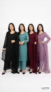 4 Colours PERSIA EID 26 Womenswear Elegant Plazzo Kameez chiffon embroidered Pakistani design S-XI suits