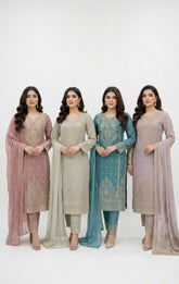 4 Colours HAJAR salwar Kameez chiffon embroidered Pakistani design S-XI suits