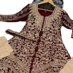 EMAAN Chiffon Long dress waist belt suit 3 piece Pakistani design fancy duppatta wedding edt S-XL Womenswear