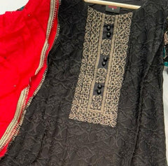 DEENA Salwar kameez suit 3 piece Pakistani embroidered contrasting chiffon duppatta