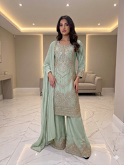 5 Colours NEGIN Plazzo Kameez chiffon embroidered Pakistani design S-XI suits (Copy)