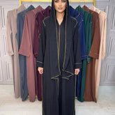 SALE - Ramadhan Noor Contrast gold stitch madina soft touch fabric abaya dress with an attached scarf modest fashion