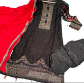 DEENA Salwar kameez suit 3 piece Pakistani embroidered contrasting chiffon duppatta