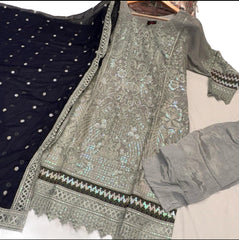 2 Colours ISLAA Salwar kameez suit 3 piece Pakistani embroidered Duppata chiffon partywear S-XL Womenswear