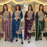 4 Colours EID 26 LEIYLA Plazzo Kameez waist belt chiffon embroidered Pakistani design S-XI