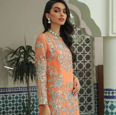 MEHWISH Orange pakistani salwar kameez design embroidered Pakistani suit S-XL