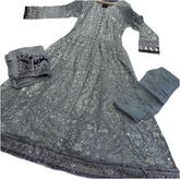 4 Colours JASMIN Long dress suit 3 piece Pakistani embroidered chiffon duppatta wedding edt S-XL Womenswear|