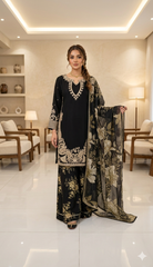 2 Colours LAYLA EID 26’ Floral Silk Plazzo Kameez embroidered Pakistani design S-XI suits