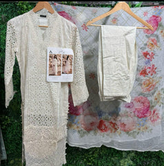 Fancy salwar Kameez lawn with schiffli || embroidered cut work in black and white