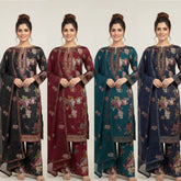 4 Colours FM-188 EID 26 Pakistani Floral Stunning Salwar Kameez Embroidered with a satin Scarf for Festive Wear Womenswear