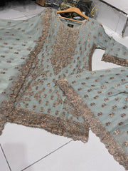 4 Colours SAHANA Shararah Kameez chiffon embroidered Pakistani design S-XI suits