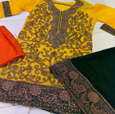 MEHNDI MAYOO 3 Plazzo Kameez chiffon embroidered stone work Pakistani design S-L suits