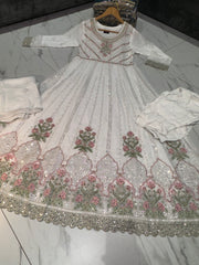 4 Colours RUMINA Long Dress 3 piece Pakistani chiffon suit embroidered dupatta stonework S-XL