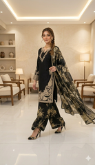 2 Colours LAYLA EID 26’ Floral Silk Plazzo Kameez embroidered Pakistani design S-XI suits