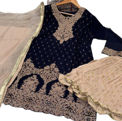 3 Colours OREENA Shararah Kameez chiffon embroidered Pakistani design S-L suits