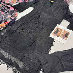 Fancy salwar Kameez lawn with schiffli || embroidered cut work in black and white
