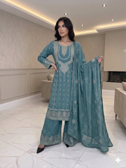 4 Colours EID 26 SHIRIN Plazzo Kameez chiffon embroidered Pakistani design S-XI suits (Copy)