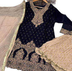 3 Colours OREENA Shararah Kameez chiffon embroidered Pakistani design S-L suits