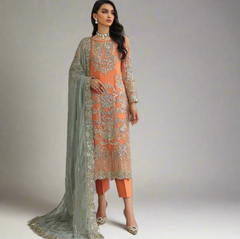 MEHWISH Orange pakistani salwar kameez design embroidered Pakistani suit S-XL