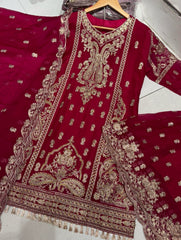 3 Colours SUNDAS Shararah Kameez 3 piece Pakistani embroidered stonework S-XL