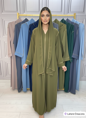 SALE - Ramadhan Noor Contrast gold stitch madina soft touch fabric abaya dress with an attached scarf modest fashion