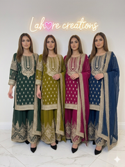 4 Colours JANNAT Plazzo Kameez chiffon embroidered Pakistani design S-XI suits