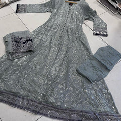 4 Colours JASMIN Long dress suit 3 piece Pakistani embroidered chiffon duppatta wedding edt S-XL Womenswear|