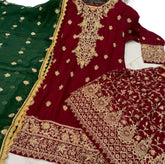 KAMILAH Contrasting Sharara kameez suit 3 piece Pakistani Chiffon embroidered Dupatta S-XL