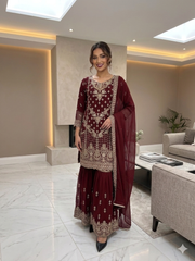 4 Colours ZARA EID 26 Gharara Kameez chiffon embroidered Pakistani design S-XI suits (Copy)