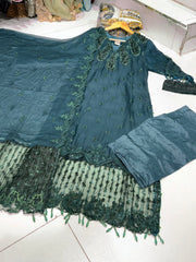 3 Colours HUDA salwar kameez dress 3 piece Pakistani chiffon embroidered wedding edt S-XL