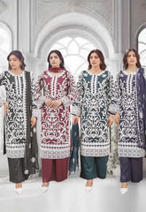 NAIRA - 4 Colours white embroidered salwar kameez suit 3 piece Pakistani embroidered chiffon Dupatta S-XL
