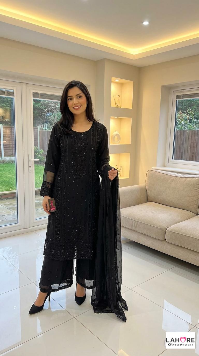 4 Colours PERSIA EID 26  Womenswear Elegant Plazzo Kameez chiffon embroidered Pakistani design S-XI suits