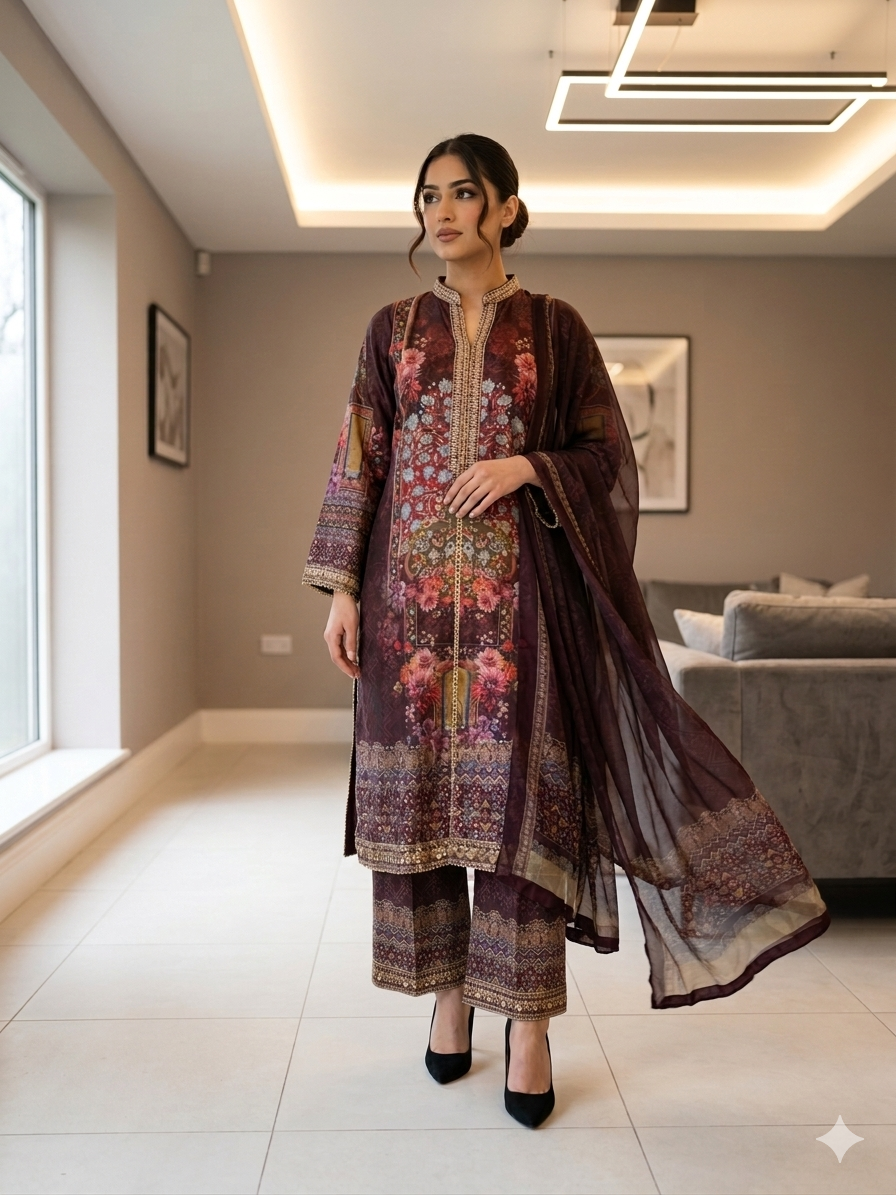 Silk Eid 26 collection new trending Plazzo trousers embroidered kameez eid release on silk Pakistani Indian suit fashion