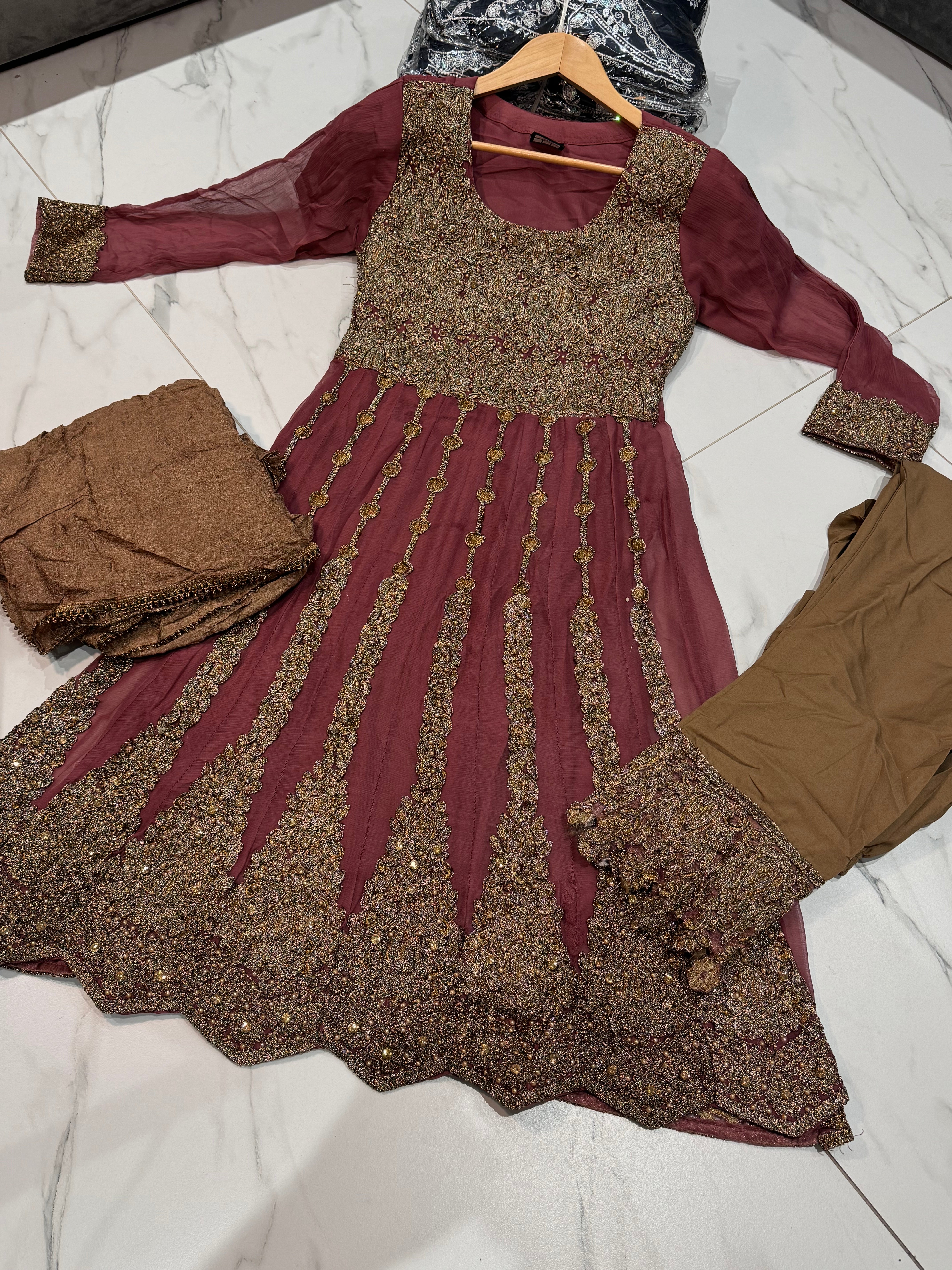 TAHSIN Chiffon contrasting frock suit 3 piece Pakistani design fancy duppatta wedding edt S-XL Womenswear