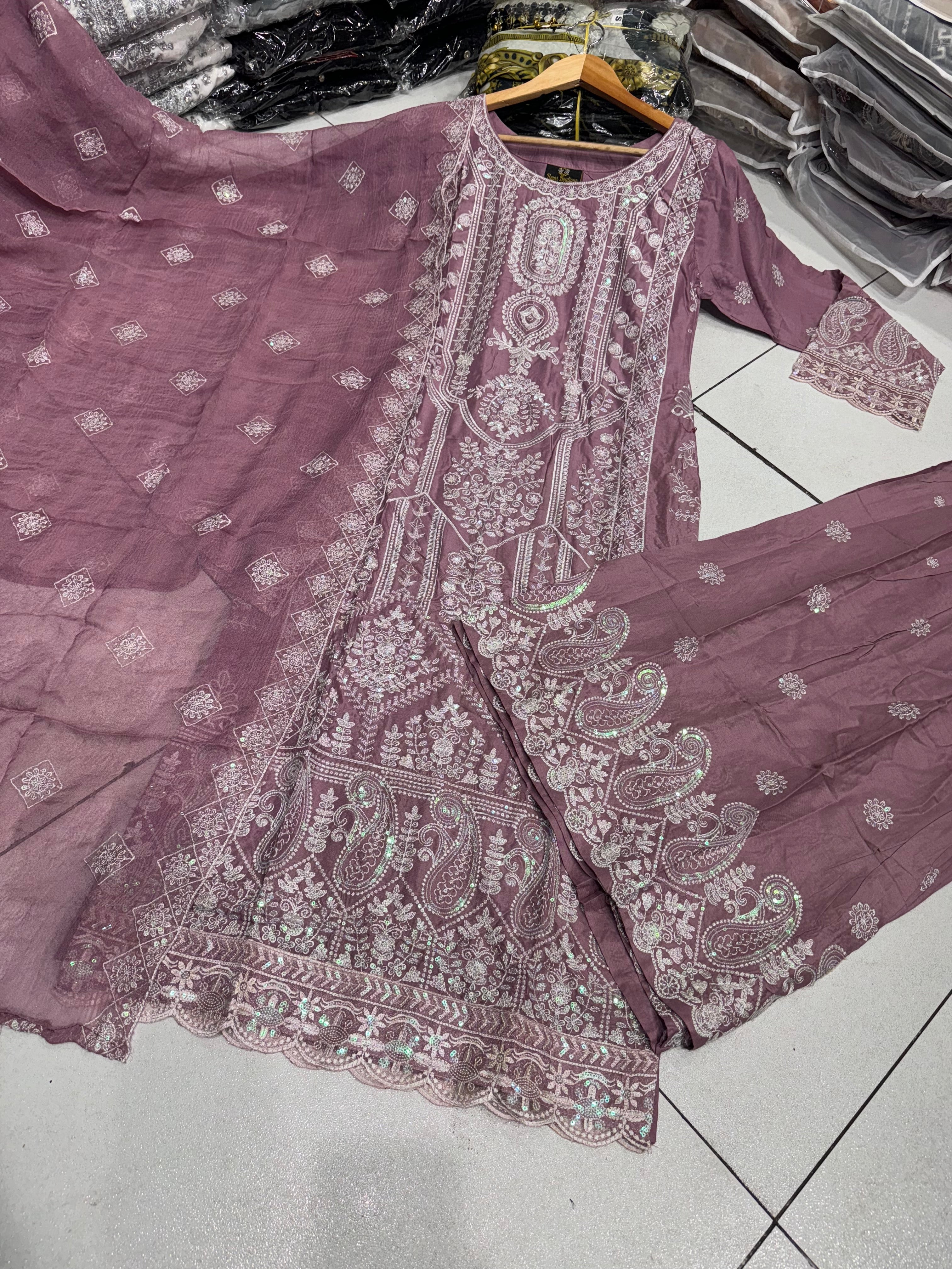 4 Colours EMAANI Plazzo kameez suit 3 piece Pakistani embroidered duppatta wedding edt with S-XL