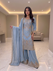 5 Colours NEGIN Plazzo Kameez chiffon embroidered Pakistani design S-XI suits (Copy)