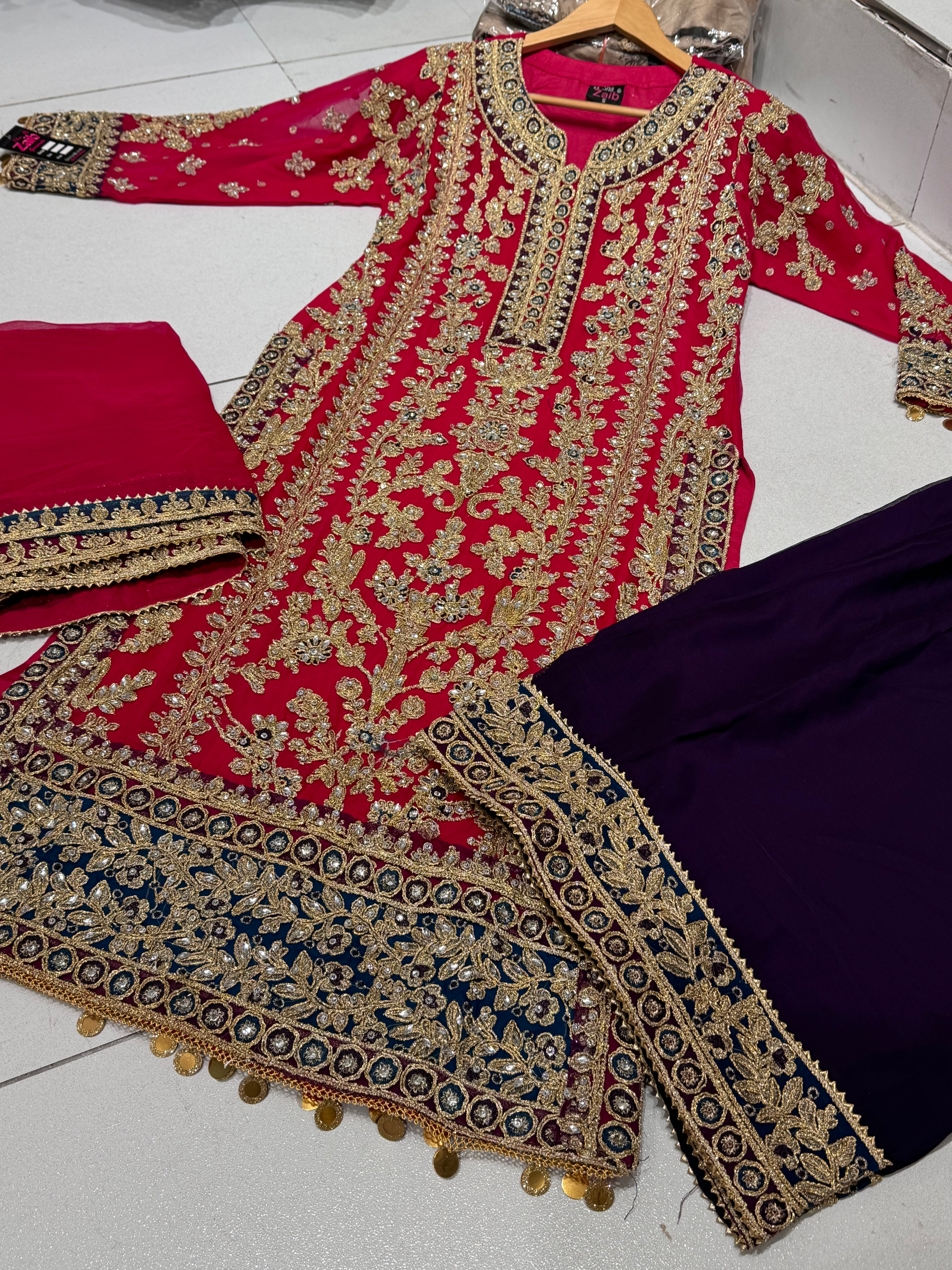 MEHNDI Style Pakistani designer Plazzo suit coming In 5 lovely colours