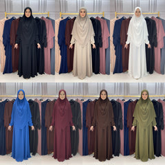 SALE - Ramadhan Noor Contrast gold stitch madina soft touch fabric abaya dress with an attached scarf modest fashion