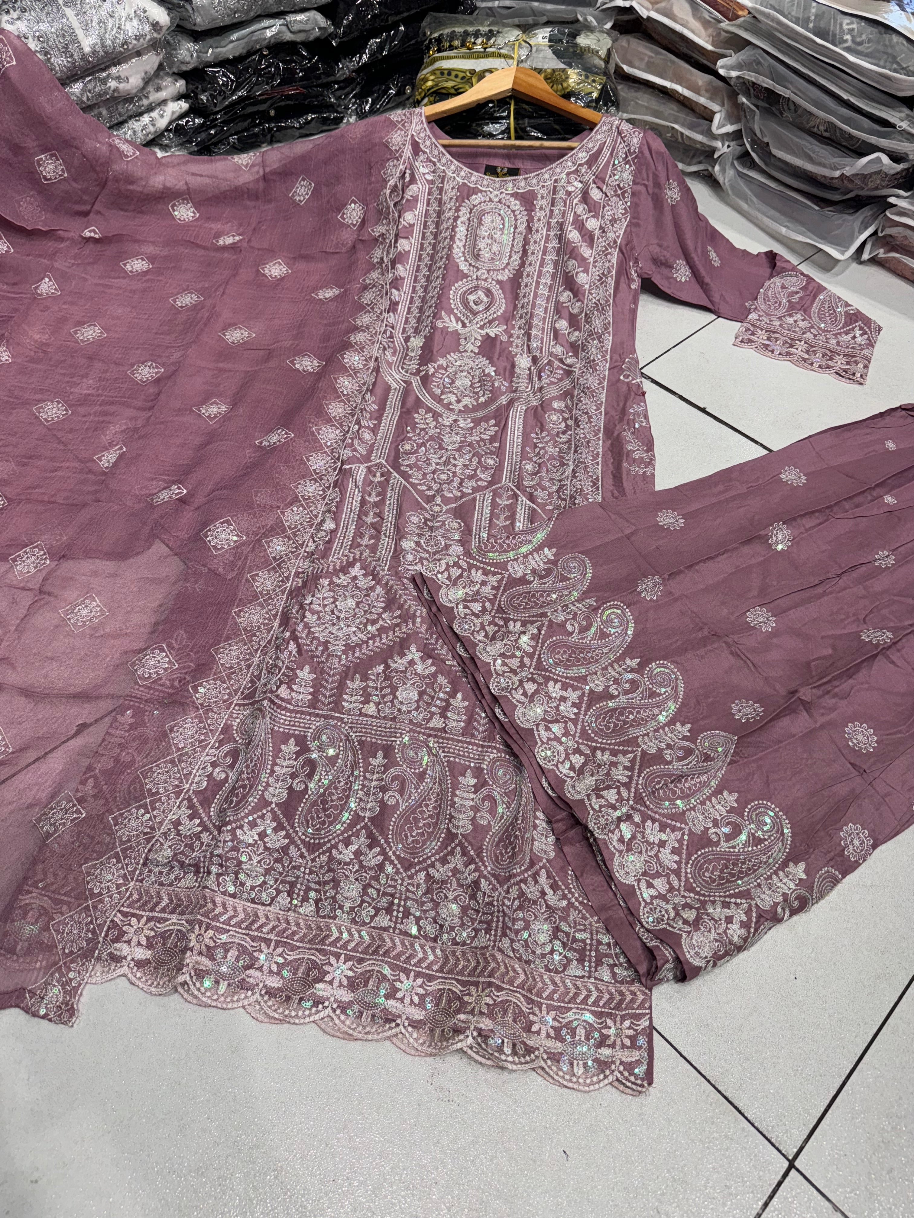 4 Colours EMAANI Plazzo kameez suit 3 piece Pakistani embroidered duppatta wedding edt with S-XL