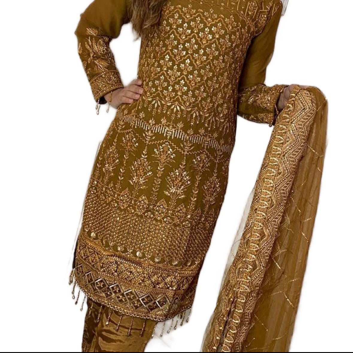 ISLA Chiffon Salwar kameez suit 3 piece Pakistani design fancy duppatta wedding edt S-XL