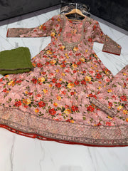 4 Colours LIBYA floral print dress suit 3 piece Pakistani embroidered print work contrasting dupatta s-xl